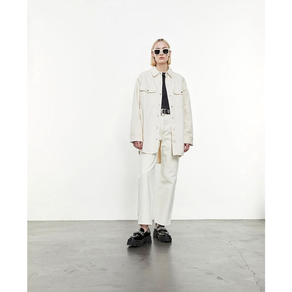 The Kooples Ecru Minimilist Lag & Look Denim Shacket - Picture 2 of 10